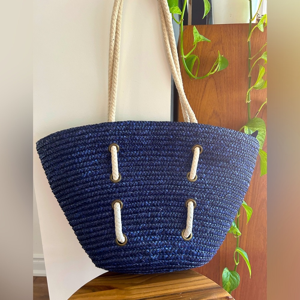 Straw Studios Navy Beach Bag